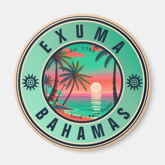 Exuma Bahamas Retro Zonsondergang Reizen Souvenir  Magneet (Voorkant)