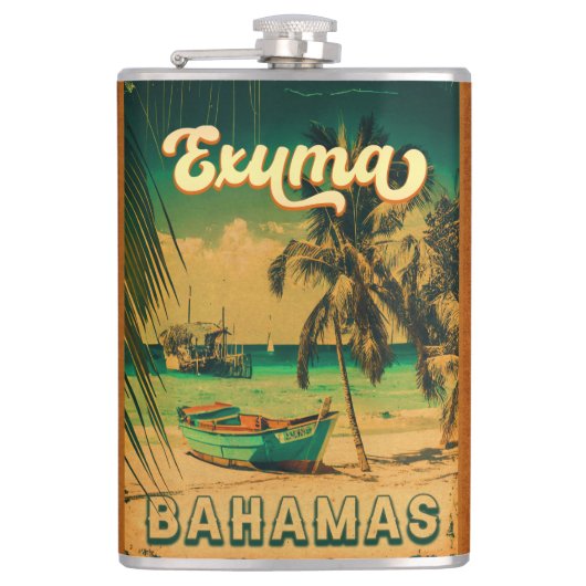 Exuma Bahamas Vintage Beach Souvenirs Heupfles (Voorkant)