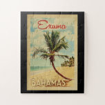 Exuma Palm Tree Vintage Travel Legpuzzel<br><div class="desc">Een unieke retro middeleeuwse moderne Exuma Bahamas-kunstprint in de klassieke stijl van het poster. Het bevat een gebogen palmboom op zandige stranden met oceaan onder een blauwe troebele hemel.</div>