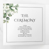 Eycalyptus en witte bloemen bloemenbruiloft drieluik programma (Binnenzijde eerst)