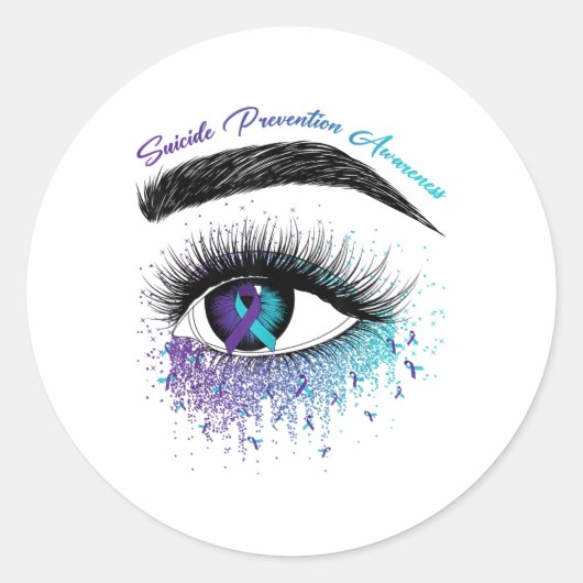 Eye &amp; Blauwgroen Paarse Ribbon Suicide Prevent Ronde Sticker (Voorkant)