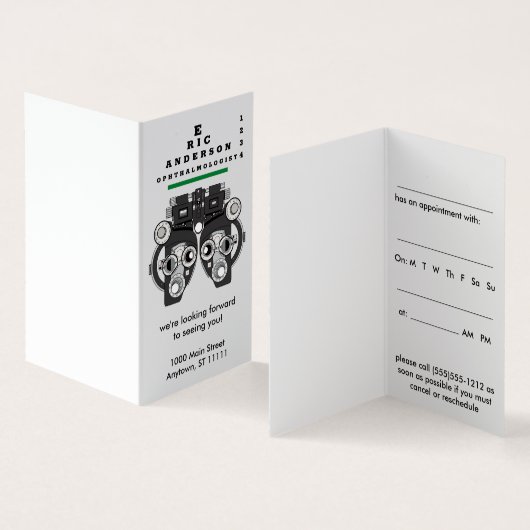 Eye Care Specialist Phoropter Appointinder Visitekaartje (Binnen en buitenkant)