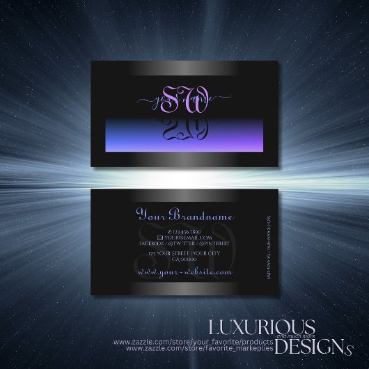 Eye Catching Black Blue Shimmer met Chic Initialen Visitekaartje