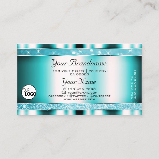 Eye Catching Blauwgroen Glitter Sparkle Stars en L Visitekaartje (Achterkant)