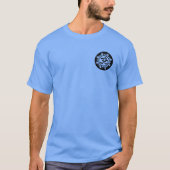 Eye Catching Bold Black Om Circle op Blue T-shirt (Voorkant)