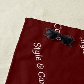Eye Catching Custom Brand Name Text Pattern Maroon Strandlaken (In situ)