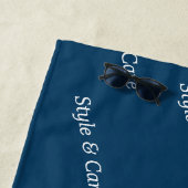 Eye Catching Custom Brand Name Text Pattern Navy Strandlaken (In situ)