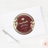 Eye Catching Floral Bourgogne Gold-productetikette Ronde Sticker (Envelop)