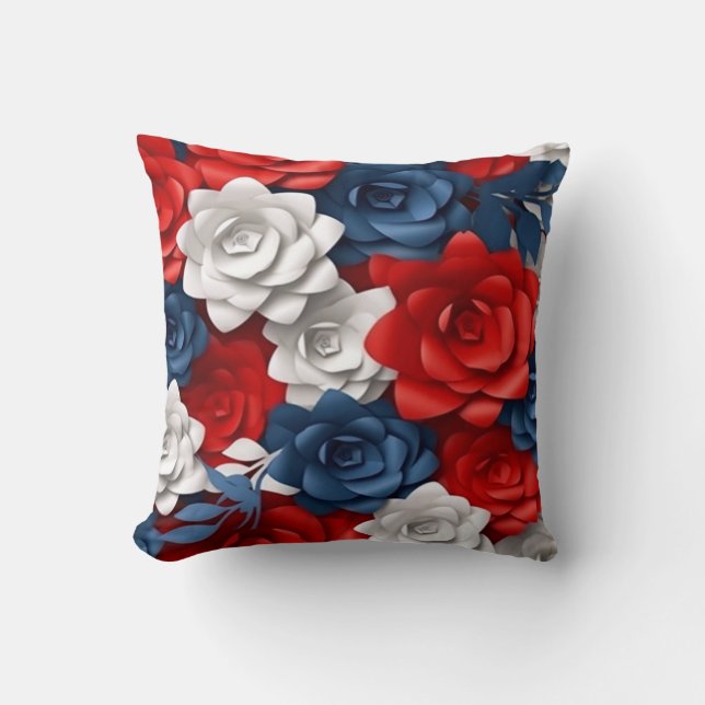 Eye Catching Floral Rood Wit Blauw Bloem Tuin Kussen (Voorkant)