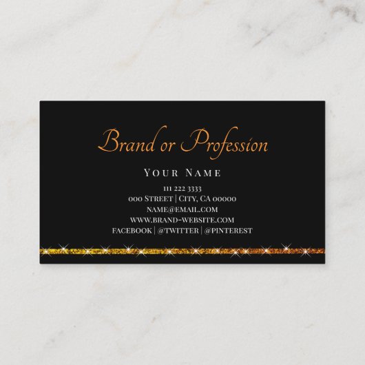 Eye Catching Glitter Spark Stars Custom Logo Black Visitekaartje (Achterkant)