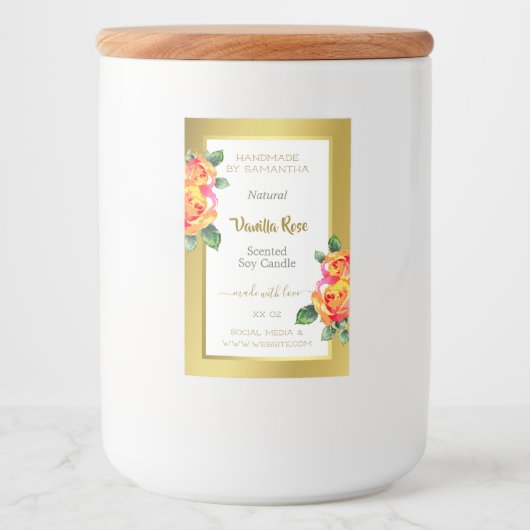 Eye Catching Gold Floral Product Labels Beauty & Voedselcontainer Etiket (Voorkant)