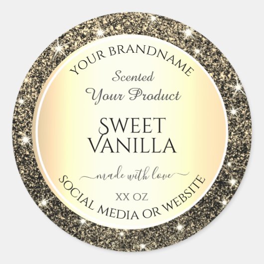 Eye Catching Gold Glitter Product Packaging Labels (Voorkant)