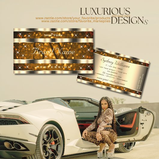 Eye Catching Gold Sinaasappel Glitter Sterren Mono Visitekaartje