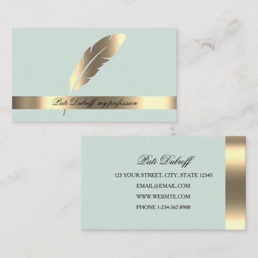 Eye Catching Lichtblauw met Gouden Veer Visitekaartje (Voorkant / Achterkant)