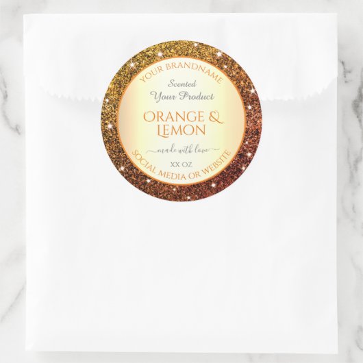 Eye Catching Oranje Gouden Glitter productetikette Ronde Sticker (Tas)