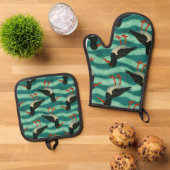 Eye Catching Oyster Catcher Ovenwant & Pannenlap Set (Top down)