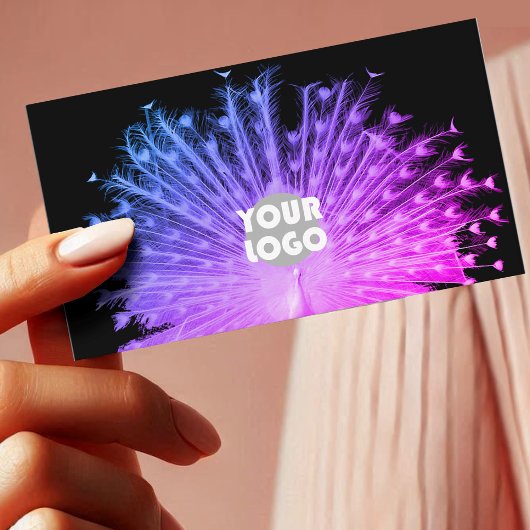 Eye Catching Paarse Roze Gradient Pauw en Logo Visitekaartje