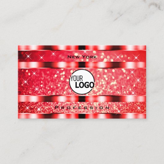 Eye Catching Ruby Red Glitter Vonk Sterren en Logo Visitekaartje (Voorkant)