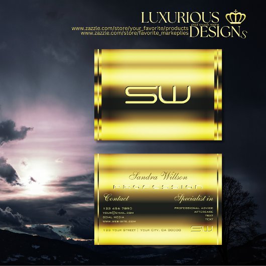 Eye Catching Shimmery Golden en Faux 3D Monogram Visitekaartje