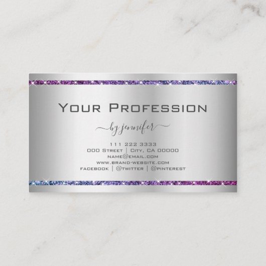 Eye Catching Silver Gradient Glitter Sparkly Stars Visitekaartje (Achterkant)