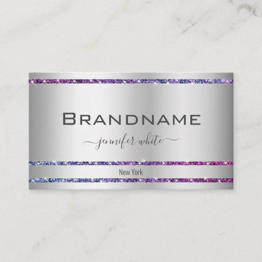 Eye Catching Silver Gradient Glitter Sparkly Stars Visitekaartje (Voorkant)