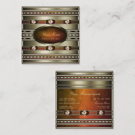 Eye Catching Silver met Oranje marmeren patronen Vierkante Visitekaartje (Voorkant / Achterkant)