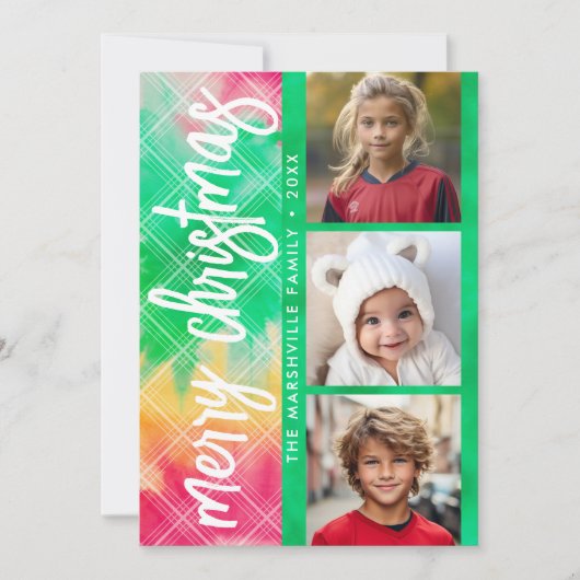 Eye Catching Tie Dye Fotocollage Vrolijk Kerstfees Feestdagenkaart (Voorkant)