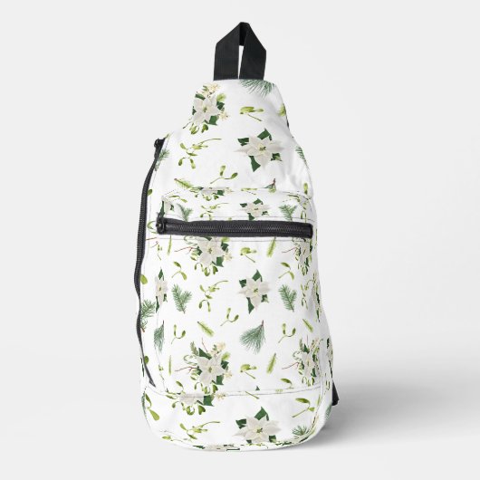 Eye-Catching White Green Floral Pattern Stylish Sling Bag (Voorkant)
