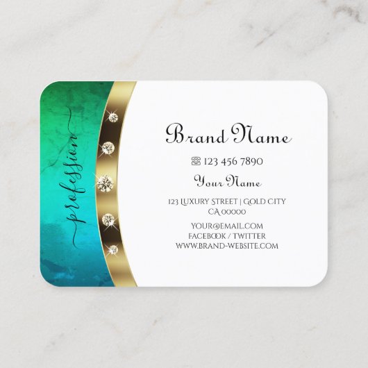 Eye Catching Wit Goud Blauwgroen Groen Gradient Ma Visitekaartje (Achterkant)