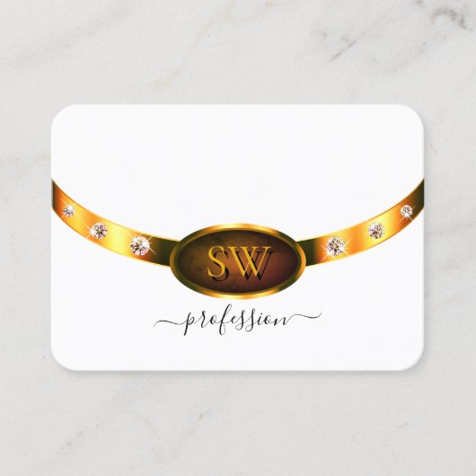 Eye Catching Wit Goud Sinaasappel Marmer en Monogr Visitekaartje (Voorkant)