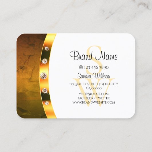 Eye Catching Wit Goud Sinaasappel Marmer en Monogr Visitekaartje (Achterkant)