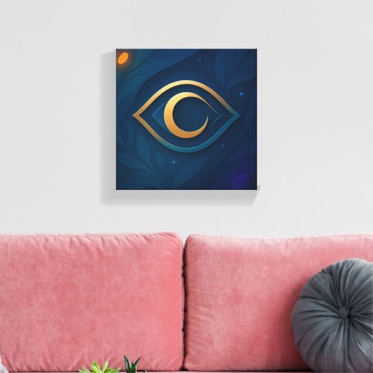 Eye & Crescent Wall Art – Mystical Modern Abstract Canvas Afdruk (Insitu (Woonkamer))