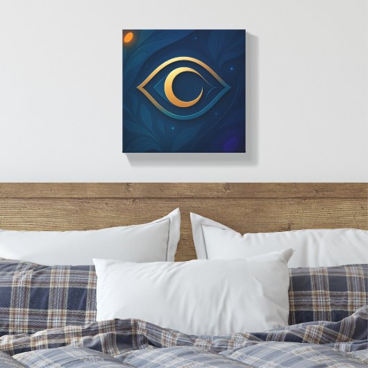 Eye & Crescent Wall Art – Mystical Modern Abstract Canvas Afdruk (Insitu (Slaapkamer))