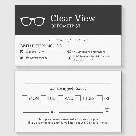 Eye Doctor & Vision Care Appointment Reminder Visitekaartje