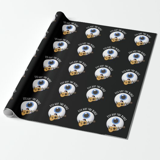 Eye heeft de Blues Funny Eyeball Music Pun Dark BG Cadeaupapier (Uitgerold)