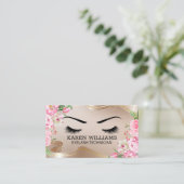 Eye Lash | Goud lint | Roze bloemen Visitekaartje (Staand voorkant)