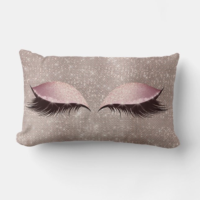 Eye Lashes Glitter Black Glam MakeUp Blush Sequin Kussen (Voorkant)