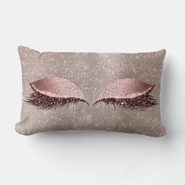 Eye Lashes Glitter Pink Glam MakeUp Blush Sequin Kussen (Voorkant)