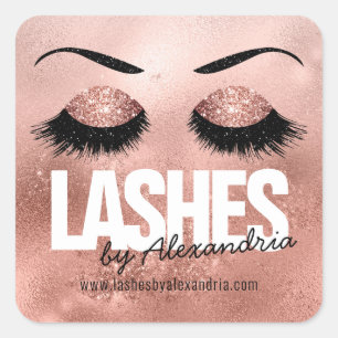 Eye Lashes Roos Gold Sparkle Glitter Beauty Logo Vierkante Sticker