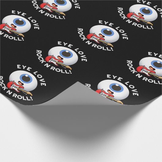 Eye Love Rock and Roll Funny Eyeball Pun Dark BG Cadeaupapier (Hoek)