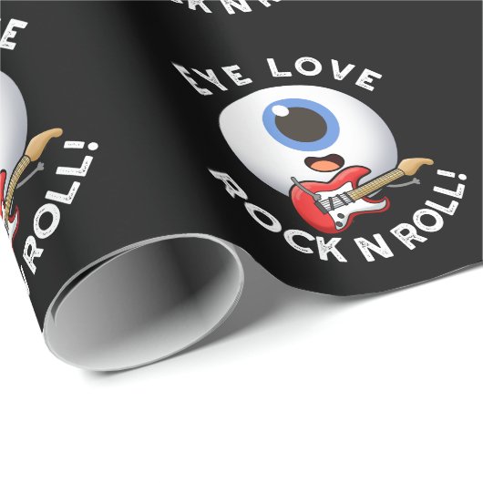 Eye Love Rock and Roll Funny Eyeball Pun Dark BG Cadeaupapier (Rol Hoek)