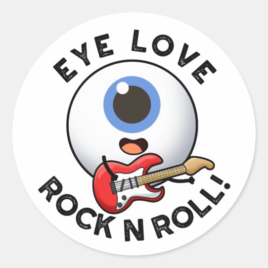 Eye Love Rock and Roll Funny Eyeball Pun Ronde Sticker (Voorkant)