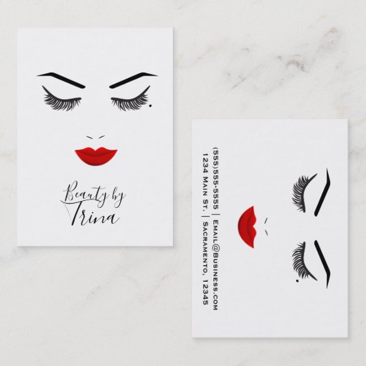 Eye Mole Beauty Face wimpers en rode lippen make-u Visitekaartje (Voorkant / Achterkant)