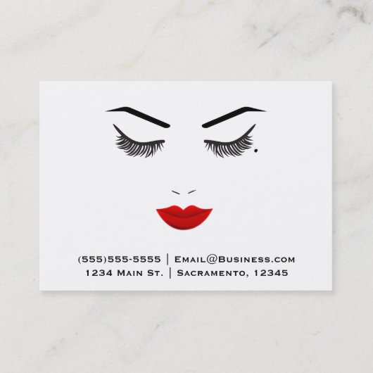 Eye Mole Beauty Face wimpers en rode lippen make-u Visitekaartje (Achterkant)