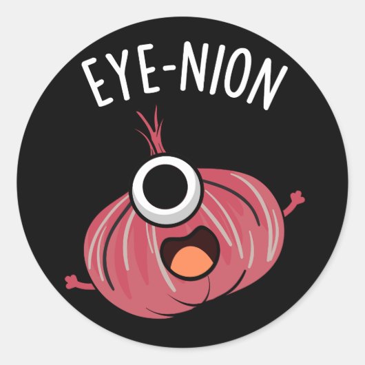 Eye-nion Funny Onion Pun Dark BG Ronde Sticker (Voorkant)