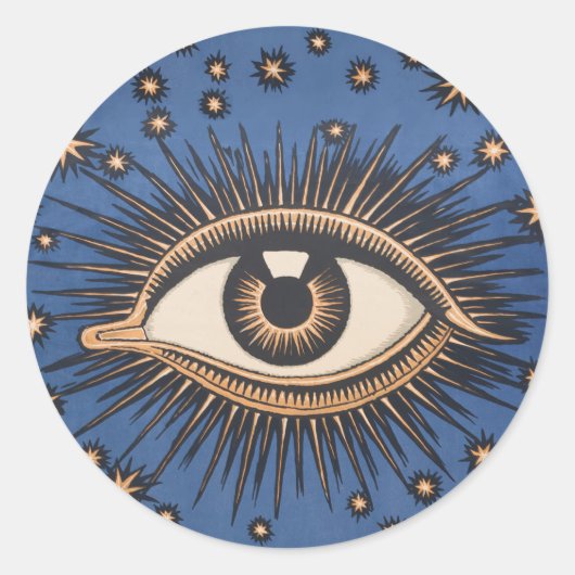 Eye Stars Moon Celestial Ronde Sticker (Voorkant)