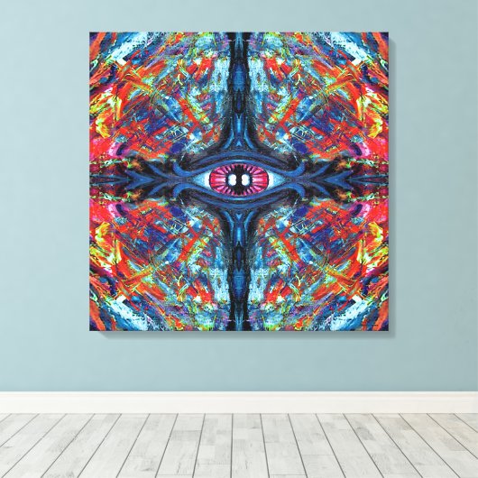 Eye Twisted en Trippy Schilderen blauw Canvas Afdruk (Insitu (Houten vloer))