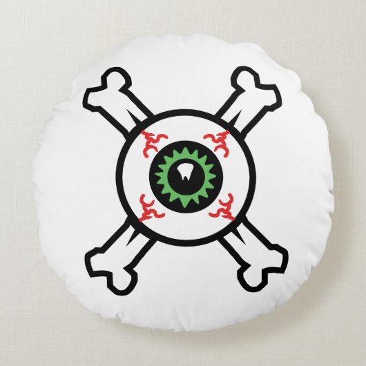 Eyeball and Crossbones (lichte achtergronden) Rond Kussen (Voorkant)