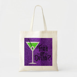 Eyeball Martini Halloween Trick of Drink Glitter Tote Bag