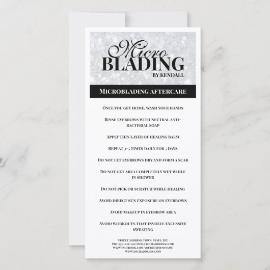 Eyebrow Aftercare Simple Black Silver Instruction Bedankkaart (Voorkant)